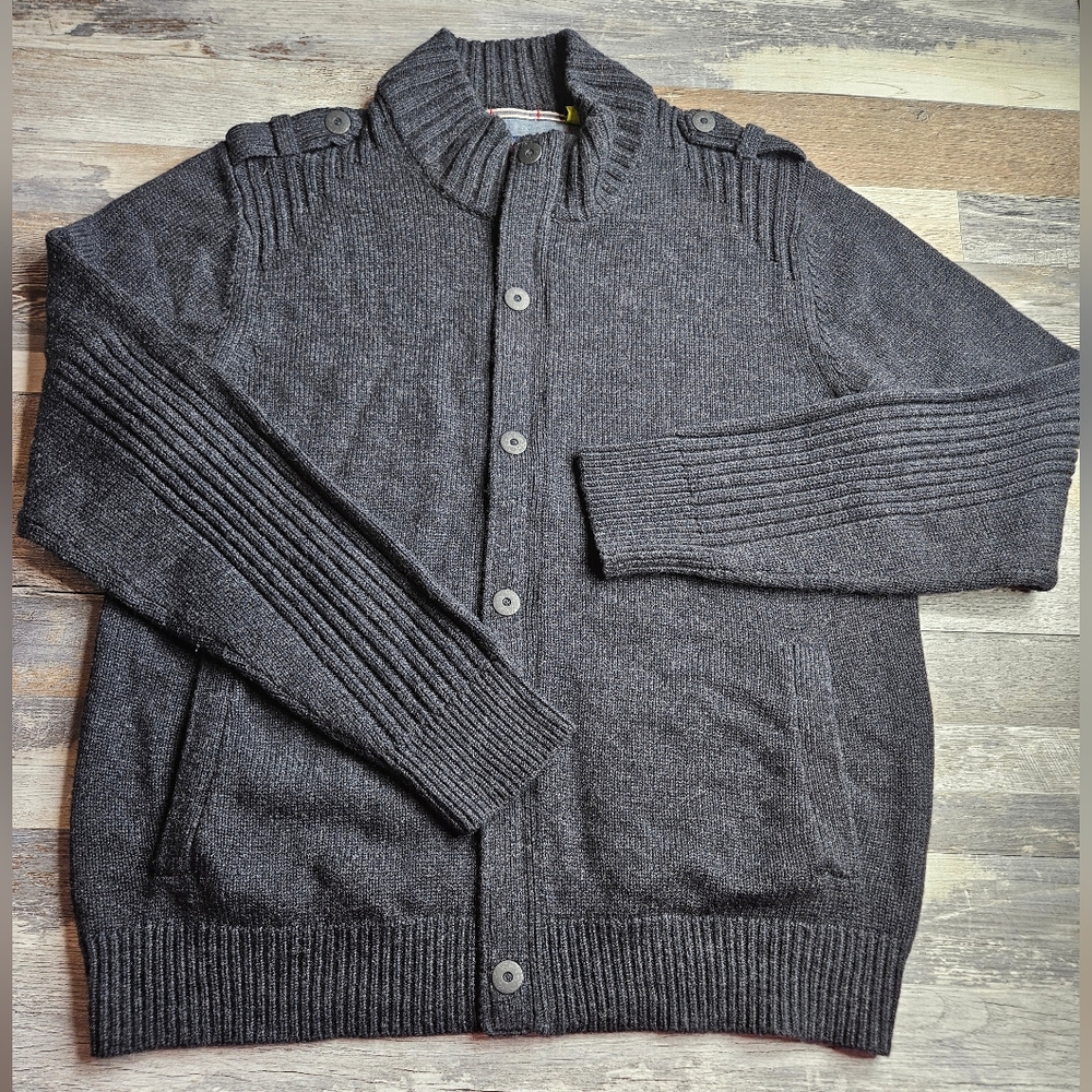 Robert Graham Wool Sweater Dark Grey Large Tailored Fit Zip Front